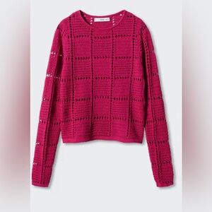 Raspberry open-weave long-sleeve sweater by Mango